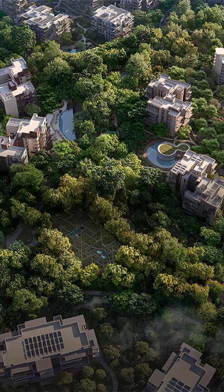 Modern 16-story Urban Park Residences tower in Dubai Sports City with sleek glass facade and cityscape background
